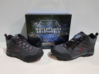 6 X BRAND NEW REGATTA MENS HOLCOMBE IEP MID HIKING BOOTS IN ASH/RIO RED IN SIZES UK 7 AND 12