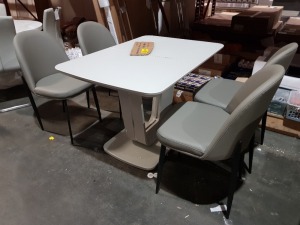 1X LAZZARO FLORENCE EXTENDABLE DINING TABLE - 1200/1600MM X 800MM WITH 4 X LEATHER GREY DINING CHAIRS (PLEASE NOTE CUSTOMER RETURNS)