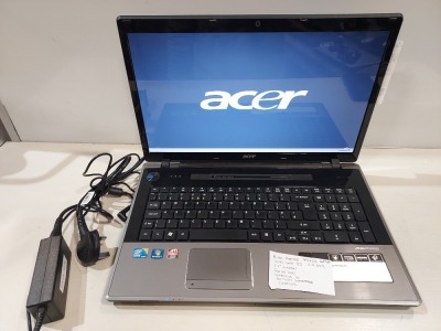 1 X ACER ASPIRE 7745G LAPTOP - INTEL CORE I5 - 2.4GHZ - 17 INCH SCREEN - 500GB HDD - WINDOWS 10 - BATTER UNTESTED WITH CHARGER ( FULLY WIPED - O/S INTACT )