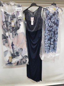 6 X BRAND NEW MIXED CLOTHING LOT CONTAINING COAST MAXI SKIRTS SIZE UK 16 £169 - OCCASION BY DEX BLUE ROSE DRESS SIZE XS £140 - VERA MONT PURPLE ROMANCE DRESS SIZE UK 18 £275