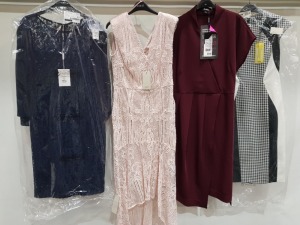 8 X BRAND NEW MIXED CLOTHING LOT CONTAINING KAREN MILLAN BLACK AND WHITE DRESS SIZE UK 8 £190 - COAST PARTY DRESS SIZE UK 12 £159 - GINA BACCONI PARTY DRESS SIZE UK 8 £200 - ETC