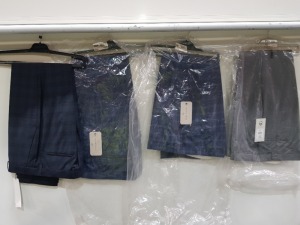 7 X BRAND NEW MIXED SUIT TROUSERS LOT CONTAINING RACING GREEN SUIT TROUSERS IN BLUE SIZE 42 £59 - CALVIN KLEIN SUIT TROUSERS SIZE 50 - ALEXANDRE SIZE 50 £35 - ETC