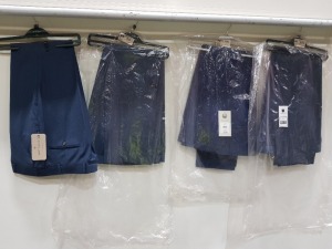 7 X BRAND NEW MIXED SUIT TROUSERS LOT CONTAINING RACING GREEN SUIT TROUSERS IN BLUE SIZE 42 £54 - PIERRE SUIT TROUSERS IN BLUE SIZE 40 £39 - CHESTER BARRIE SUIT TROUSERS IN NAVY SIZE 40 £140 - ETC