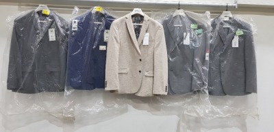 5 X BRAND NEW MIXED SUIT JACKET/BLAZER LOT CONTAINING SCOTT & TAYLOR IN BLUE IN SIZE 44 £90 - CONTAINING SCOTT & TAYLOR IN GREY IN SIZE 44 £90 - LIMEHAUS IN GREY SIZE 46 £135 - ETC