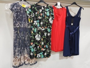 10 X BRAND NEW MIXED CLOTHING LOT CONTAINING BETTY BARCLAY CREW NECK T SIZE 14 £55 - YUMI MIDI DRESS IN BLACK SIZE 12 £45 - SMART AND JOI MIDI DRESS SIZE 10 £125 ETC