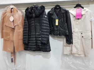 7 X BRAND NEW MIXED CLOTHING LOT CONTAINING ALEXANDRE OF ENGLAND ARLEY JACKET SIZE 38R £199 - JOLI MOI COAT SIZE 12 £148 - KAREN MILLEN BIKER JACKET SIZE 12 £299 ETC