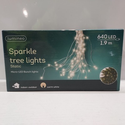 34 PIECE LOT CONTAINING LUMINEO 1.9M 640 LED SPARKLE TREE STATIC WARM WHITE LIGHTS