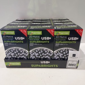 12 PIECE BRAND NEW LOT CONTAINING 20 METRE MULTI-ACTION SUPABRIGHTS WHITE 200LEDS WITH TIMER