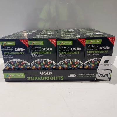 24 PIECE BRAND NEW LOT CONTAINING 10 METRE MULTI-ACTION SUPABRIGHTS MULTI-COLOURED 100 LEDS WITH TIMER