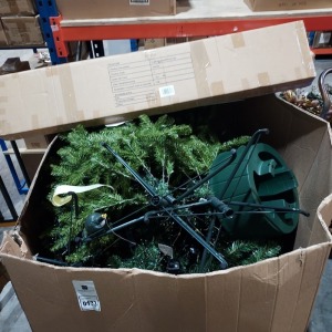 6 PIECE MIXED CHRISTMAS LOT CONTING 2 1.8M FLOCKED WILLOW TREE'S AND APPROXIMATELY 3 TO 4 CHRISTMAS TREES OUT OF BOXES , IN A LARGE BOX ON A PALLET (NOTE CUSTOMER RETURNS)