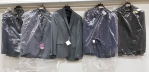 5 X BRAND NEW MIXED SUIT JACKET LOT CONTAINING - TUNER AND SANDERSON IN BLUE SIZE 38 £180 - CHESTER AND BARRIE NN BLUE SIZE 42 £279 - RICHARD JAMES IN GREY SIZE 42 £290 ETC