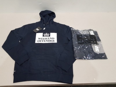 7 X BRAND NEW MIXED WEEKEND OFFENDER CLOTHINNG LOT CONTAINING 4X LUCKY BAY POCKET T-SHIRTS IN NAVY £35.00 PP - 3X CLASSIC NAVY HOODIES £70.00 PP IN SIZES S-M-L