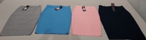 50 PIECE BRAND NEW LOT CONTAINING MIXED SIZES AND COLOURS OF BGDK BANDAGE SKIRTS IN WHITE , BLUE , MINTE , PINK , LIGHT GREY , NAVY YELLOW SIZES RANGE FROM XS TO XXL IN ONE BOX