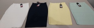 50 PIECE BRAND NEW LOT CONTAINING MIXED SIZES AND COLOURS OF BGDK BANDAGE SKIRTS IN WHITE , BLUE , MINTE , PINK , LIGHT GREY , NAVY YELLOW SIZES RANGE FROM XS TO XXL IN ONE BOX