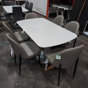 1 X LAZZARO DINING TABLE IN LIGHT GREY EXTENDING 1600/2000 X 900mm WITH 6 FAUX LEATHER CHAIRS (PLEASE NOTE CUSTOMER RETURNS)