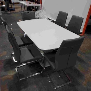 1 X LAZZARO DINING TABLE IN LIGHT GREY EXTENDING 1600/2000 X 900mm WITH 6 FAUX LEATHER CHAIRS (PLEASE NOTE CUSTOMER RETURNS)