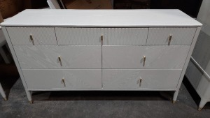 1 X DILETTA DRESSING CHEST WITH 7 DRAWERS IN STONE COLOUR - TOP DRAWERS ARE RIBBED (1710 X 545 X 985 MM ) ( PLEASE NOTE THIS IS CUSTOMER RETURNS )