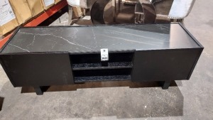 1 X GRANITE TOP 2 SHELF 2 DOOR TV UNIT IN BLACK ( W 140 CM X D40 CM X H 46 CM ) ( PLEASE NOTE THIS IS CUSTMER RETURN )- SLIGHT MARKING ON EDGE LEFT SIDE )