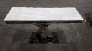 1 X BOXED OTTAVIA MARBLE TOP CONSOLE TABLE IN WHITE ( L 120 CM X W 40 CM X H 76 CM ) - IN 4 BOXES ( PLEASE NOTE THIS IS CUSTMER RETURN )