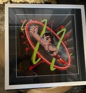 4 X CARTOON CHARACTER STYLE FRAMED GRAFITTI ARTWORK IE. BOY WITH JET FEET, KRUSTY THE CLOWN, MR. BURNS, BART SIMPSON PLUS ARTISTS WOODEN EASEL **COLLECTION FROM CROYDON BY 8TH DECEMBER 2023 - NO PACKAGING SERVICE AVAILABLE**