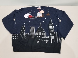 12 X PIECE BRAND NEW MEN'S LUXURY CHRISTMAS JUMPERS SLEIGH OVER LONDON SKYLINE SIZE 6XL , 6 XXL RRP £29.99 EACH TOTAL £359.88