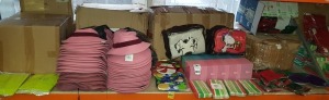 500 + PIECE MIXED LOT CONTAINING PINK HATS / CHRISTMAS NAPKINS / CHRISTMAS GIFT BAGS / BLUE AND PINK STORAGE BOXES / ADVENT POCKETS - ETC - ON A FULL BAY