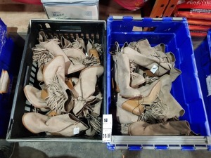 20 X PAIRS OF PEACOCKS WOMEN'S HEELED BOOTS WITH ZIP IN LIGHT BROWN SIZES RANGE FROM 8 TO 4 IN TWO TRAYS (TRAYS NOT INCLUDED.)