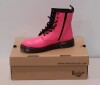 1 X BRAND NEW PAIR OF ORIGINAL DR. MARTENS 1460 PINK LACE UP / ZIP BOOTS SIZE 4 LADIES WITH BOX & ORIGINAL PACKAGING (NOTE - FIT IS MORE AKIN TO 3 1/2)