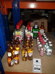 48 X BRAND NEW MIXED ALCOHOL LOT CONTAINING 18 GLEN'S VODKA MIXED SIZES 35CL , 20CL , 5CL , 3 GORDON'S LONDON GIN 20CL , 1 MISSISSIPPI STEAMER 20CL , 7 BACARDI WHITE RUM 50ML , 8 THE FAMOUS GROUSE SCOTCH WHISKY 50ML , 8 BELL'S SCOTCH WHISKY 5CL , 2 MART