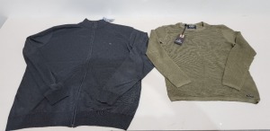 8 X BRAND NEW MIXED LOT CONTAINING 4 THREADBARE RIBBED KHAKI JUMPER'S SIZE M , VALUE £119.96 , 1 JUMPER IN NAVY XL , 1 JUMPER IN CHARCOAL , 1 ZIP FUNNEL NECK CHARCOAL XL , 1 ZIP UP CARDIGAN IN CHARCOAL XL VALUE £159.96 / TOTAL VALUE £359.92 (IN TWO TRAY