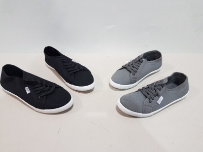 20 X BRAND NEW HENLEY'S PUMP SHOES IN BLACK AND WHITE AND GREY AND WHITE ALL SIZE 7 AND ONE SIZE 10 IN BLACK AND WHITE