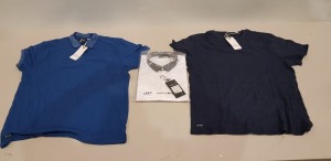 14 X PIECE MIXED BRAND NEW LOT CONTAINING 6 BRAVE SOUL MEN'S FRANK SHORT SLEEVE SHIRT'S SIZE M , THREADBARE COBALT BLUE POLO TOP SIZE'S 2L , 2XL , THREADBARE NAVY T SHIRT 4XL TOTAL VALUE £270