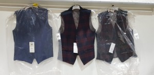 10 X BRAND NEW MIXED WAIST COAT LOT CONTAINING LIME HAUSE WAISTCOATS IN PLUM SIZE 40R £42 - SCOTT AND TAYLOR WAISTCOATS IN BLUE SIZE 40R £35 - ALEXANDRE WAISTCOATS IN NAVY SIZE 38R £32