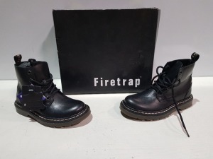 8 X BRAND NEW FIRETRAP BLACK BOOTS SIZE C10 (PLEASE NOTE SOME BOXES ARE DAMAGED)