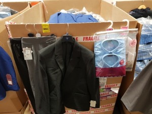 400+ BRAND NEW MIXED SCHOOL WEAR LOT CONTAINING SCHOOL JUNIOR GROSGRAIN BOX BOOTCUT TROUSER'S WITH BACK ELASTIC IN BLACK AND GREY SIZE AGE 9-10 YEARS , 3/4 , PACKS OF 2 LONG SLEEVE BLOUSES SLIM FIT IN BLUE AND WHITE SIZE 32 , 28 , BLAZER'S IN BLACK SIZE 3