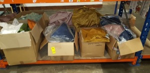 LARGE QUANTITY OF MIXED BRAND NEW LOT CONTAINING CUSHOO TRIANGULAR CUSHIONS IN BLUE , CUSHOO CUSHION COVERS IN GOLD AND BLUE AND LARGE PINK , RHOOM 100% COTTON BED SHEET'S IN WHITE GREEN AND ORANGE ETC ON A FULL BAY IN 8 BOXES,