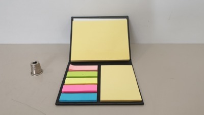 104 X BRAND NEW DESK BUDDY POST IT HOLDERS - WITH 2 YELLOW POST IT STYLE PADS AND 5 COLOURED PAGE MARKERS WITH BLACK COVER - IN ONE BOX