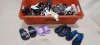 40 X PAIRS OF MIXED KIDS SHOES CONTAINING HOT TUNA CLOGGS IN CAMO SWIRL SIZE C12 , HOT TUNA CLOGGS IN WHITE/RAINBOW SIZE UK2 , SOULCAL & GO BLACK/EMOJI SYMBOLS SIZE 1/33 , EVERLAST GODAN SLIDERS IN PALE PINK SIZE 5/38 ETC - IN A BIG TRAY (TRAY NOT INCLUD