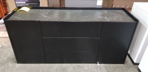 1X MARBLE TOP BLACK 2 DOOR 3 DRAWER CABINET SIZE 160 X 45 X 74 PLEASE NOTE CUSTOMER RETURNS