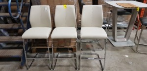 3 X FAUX LEATHER CREAM BAR STOOLS WITH CHROME BASE PLEASE NOTE CUSTOMER RETURNS