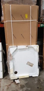 1X BRAND NEW COMPLETE BATHROOM SHOWER CORNER SET - 1X SHOWER TRAY 900X 800X 45MM - 1X GLASS PIVOT DOOR 1900X 800MM 1X GLASS SIDE PANEL 1900X 900MM ALL BRACKETS INCLUDED (PLEASE NOTE SHOWER TRAY PACKAGING WATER DAMAGED)