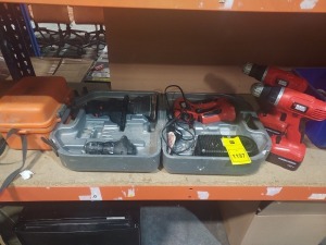 8 PIECE MIXED LOT CONTAINING 1 X BLACK AND DECKER MULTI TOOL QUATTRO (KC200F ) TO INCLUDE SANDER / JIGSAW AND DRILL ATTACHMENT / WITH CHARGER NO BATTERY AND 2 X CORDELESS BLACK AND DECKER DRILL ( EPC12) WITH BATTERY NO CHARGER AND 1 X PENTAX SURVEY (P00