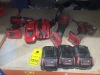 7 PIECE MILLWAKEE TOOL LOT CONTAINING 1 ANGLE GRINDER , 2 DRILL'S , 3 BATTERIES AND ONE CHARGING STATION.