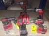 7 PIECE MILLWAKEE TOOL LOT CONTAINING 3 DRILL'S , 1 TORCH TWO BATTERIES AND ONE CHARGING STATION.