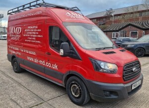 RED FORD TRANSIT 350, REG NO: YM66 LBL, ENGINE SIZE: 1995CC FIRST REGISTERED: 31/01/2017, 2 KEYS, WITH V5, MOT UNTIL 30/01/2024, MILEAGE: 118,688, RHINO ROOF RACK & LADDER, JUST HAD FITTED; 2 NEW TYRES, NEW CLUTCH & FLYWHEEL, CLUTCH SLAVE CYLINDER