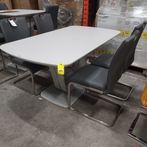 1X LAZZARO LIGHT GREY EXTENDABLE DINING TABLE 1600 - 2000MM - WITH 4X DARK GREY LEATHER LOOK CHAIRS PLEASE NOTE CUSTOMER RETURNS