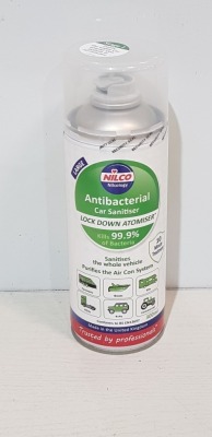 120 X BRAND NEW NILCO ANTI-BACTERIAL CAR SANITIZER - 300 ML CANS - IN 10 BOXES