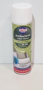 90 X BRAND NEW NILCO ANTI -BACTERIAL FABRIC CLEANER - 500 ML CANS - IN 7 BOXES AND 6 LOOSE