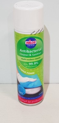 150 X BRAND NEW NILCO ANTI-BACTERIAL CLEANER AND SANITISER POWER FOAM - 500 ML CANS