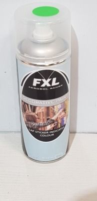 96 X BRAND NEW FXL GREEN DECORATIVE PAINT - 400 ML CANS - IN 8 BOXES OF 12